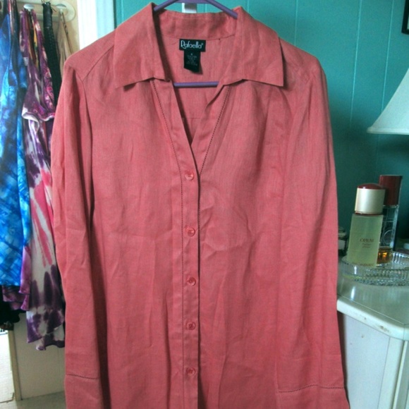 Light Weight 100% Linen Coral Long Tunic Shirt Top - Picture 1 of 5